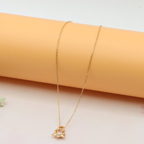 Angel Charm Rose Gold Necklace with Sparkling Centerpiece, XPNL0230 - Picture 7 of 13